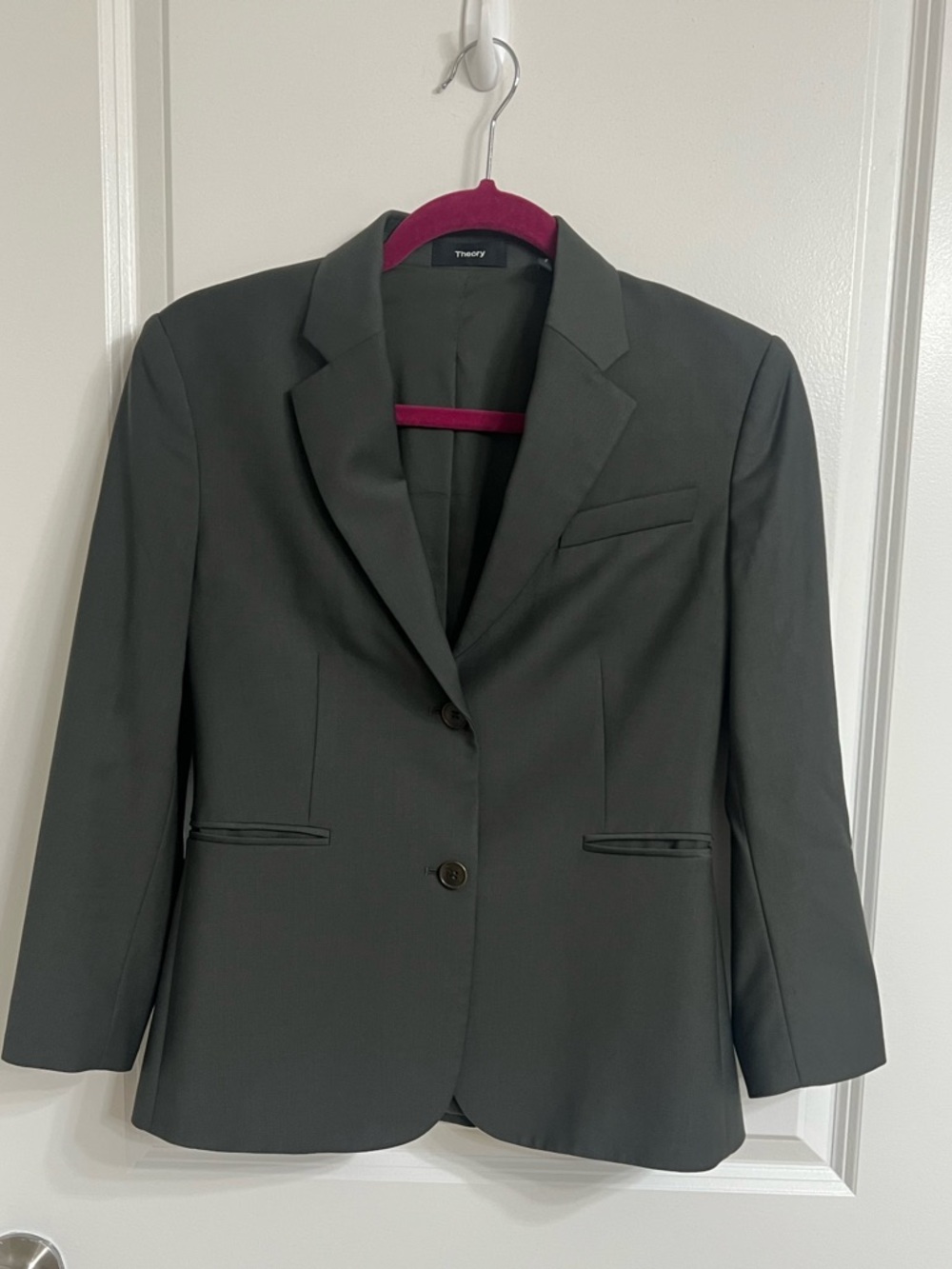 Theory Hunter Green Wool Two Button Blazer Jacket Size 4